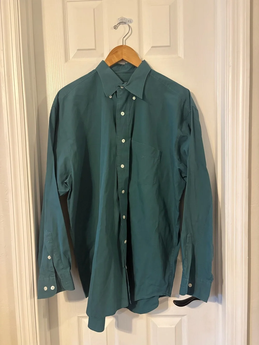 Vintage Banana Republic Safari Travel Shirt Mens M Teal Cotton Button Down Hong